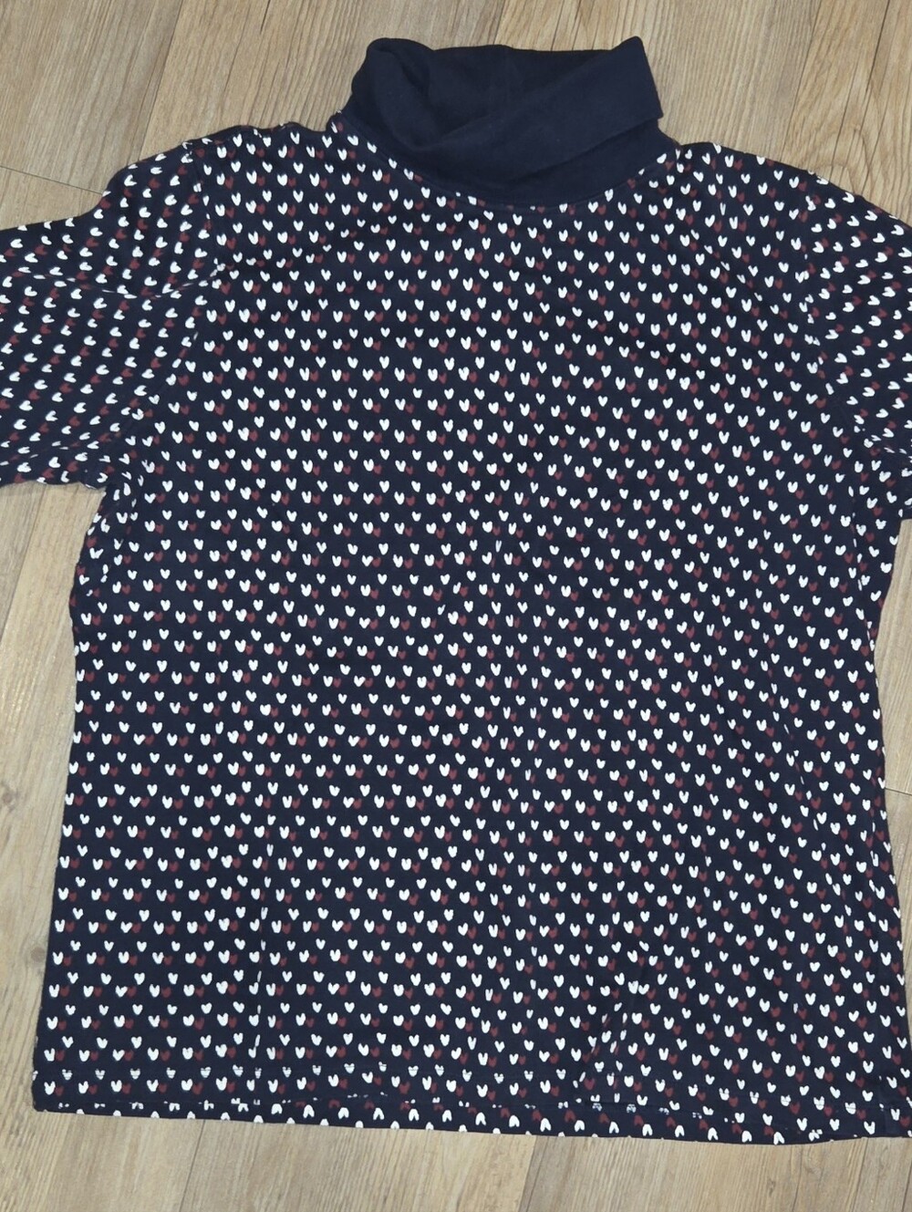 L.L. Bean Black Turtleneck Tee with White & Red Heart Print